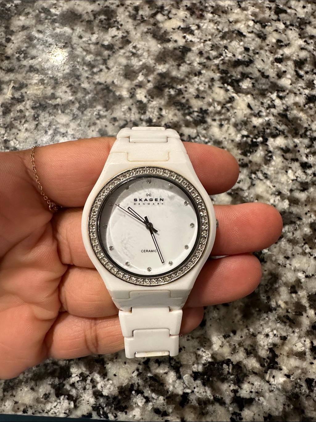 Skagen White Ceramic Watch With Crystal Bezel